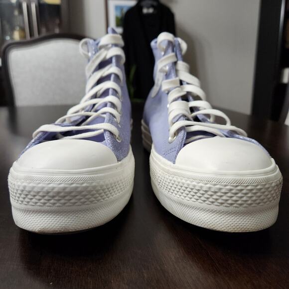 Converse All Star Lift Platform High Top Lilac Suede Shimmer Sneakers Size 10.5 - Picture 4 of 8